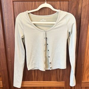 Hollister Women's Ribbed Button-Up Top - light sage